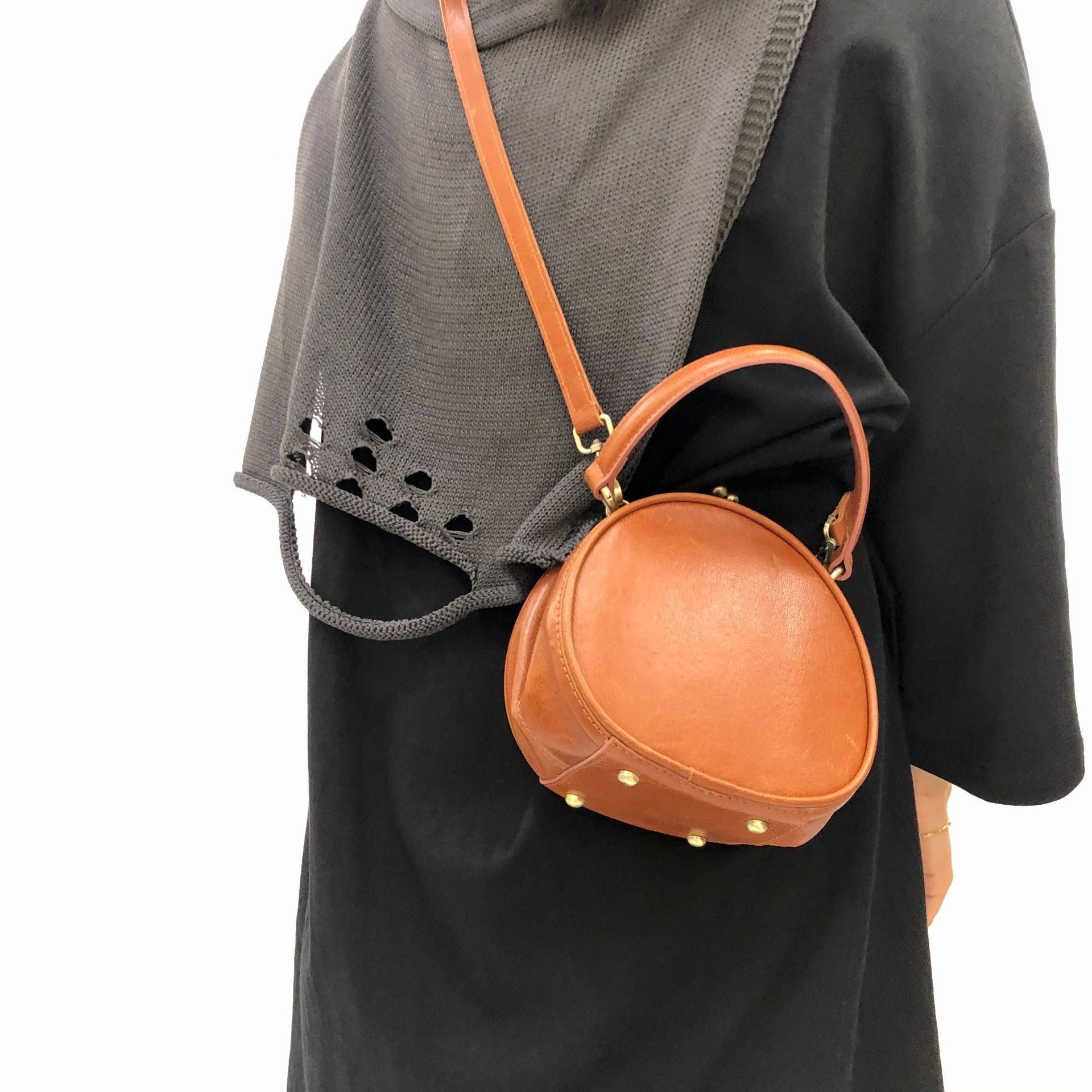 Women's Round Leather Crossbody Bag