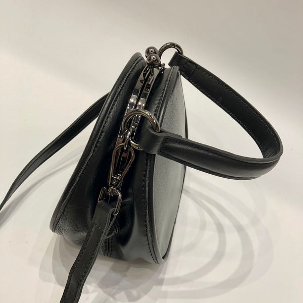 Black Round Leather Bag for Women Leather Petite Round Crossbody Shoulder Bag for Women Fashion