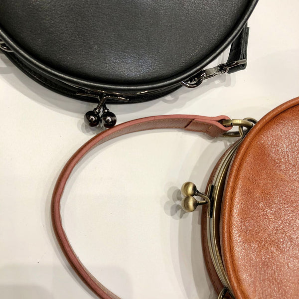 Black Round Leather Bag for Women Leather Petite Round Crossbody Shoulder Bag for Women Genuine-Leather