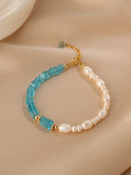 Blue Apatite And Freshwater Cute Bead Bracelets Sterling Silver Charm Bracelet Fashion