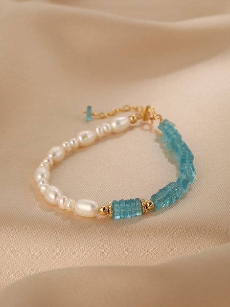 Blue Apatite And Freshwater Cute Bead Bracelets Sterling Silver Charm Bracelet Stylish