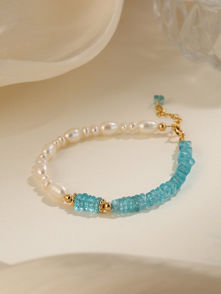 Blue Apatite And Freshwater Cute Bead Bracelets Sterling Silver Charm Bracelet Trendy