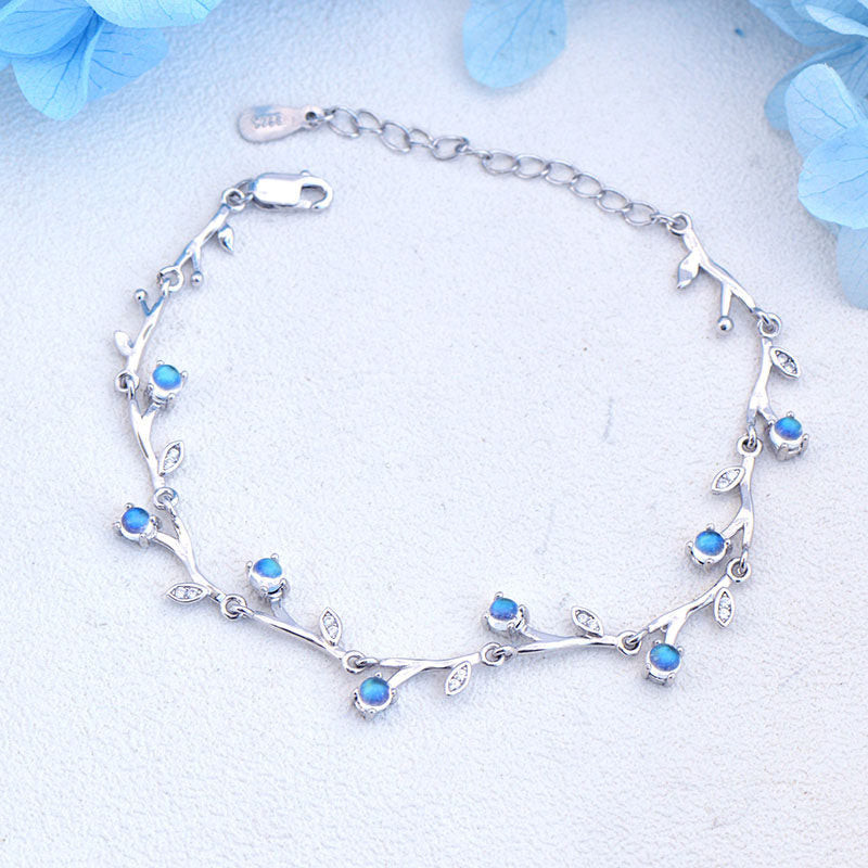 Blue Moonstone Bracelet with Zircon Accents Womens Sterling Silver Bracelet Affordable