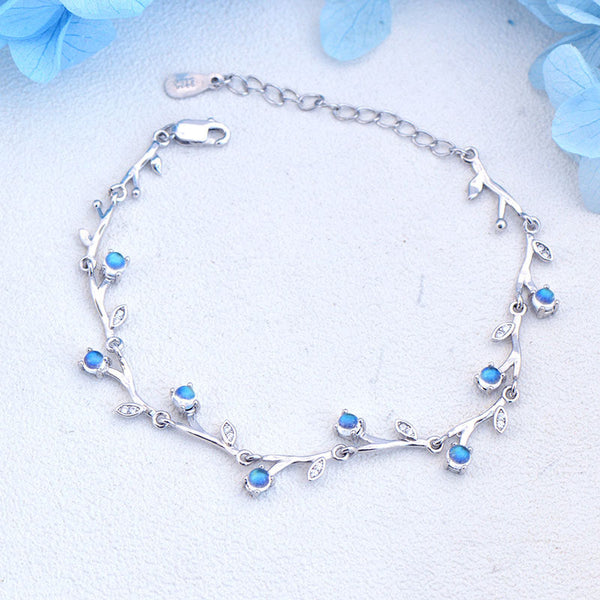 Blue Moonstone Bracelet with Zircon Accents Womens Sterling Silver Bracelet