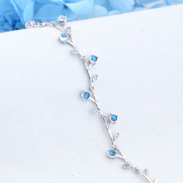 Blue Moonstone Bracelet with Zircon Accents Womens Sterling Silver Bracelet Beautiful