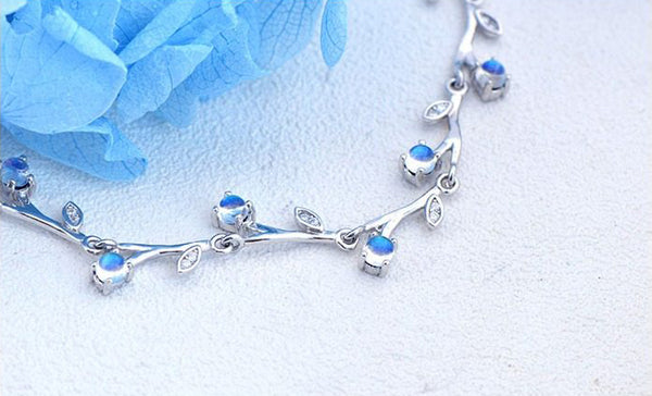 Blue Moonstone Bracelet with Zircon Accents Womens Sterling Silver Bracelet Chic