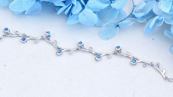 Blue Moonstone Bracelet with Zircon Accents Womens Sterling Silver Bracelet Classic