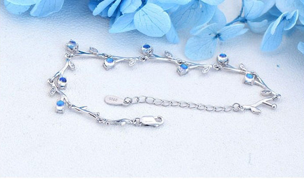 Blue Moonstone Bracelet with Zircon Accents Womens Sterling Silver Bracelet Classy