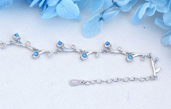 Blue Moonstone Bracelet with Zircon Accents Womens Sterling Silver Bracelet Cute