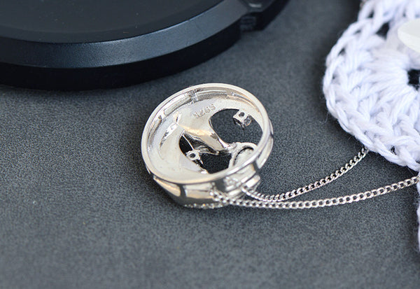 Blue Moonstone Pendant Necklace for Women Silver Necklace with Wave and Moon Design Details