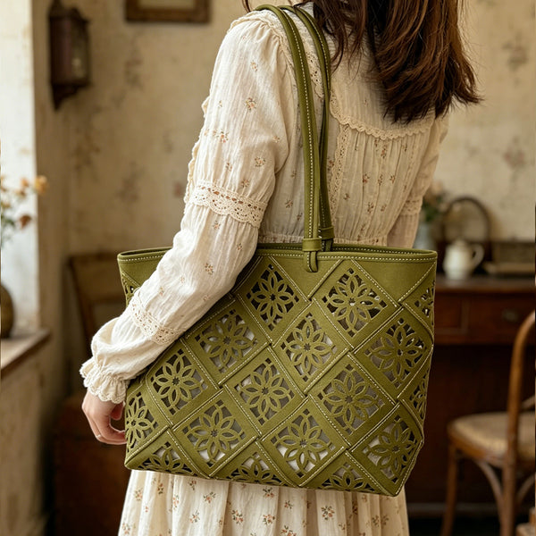 Womens Western Leather Tote Bag Boho Summer Cutout Shoulder Handbag