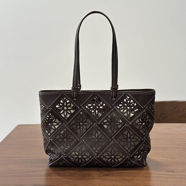 Boho Cutout Leather Tote Bag Womens Summer Shoulder Handbag Funky