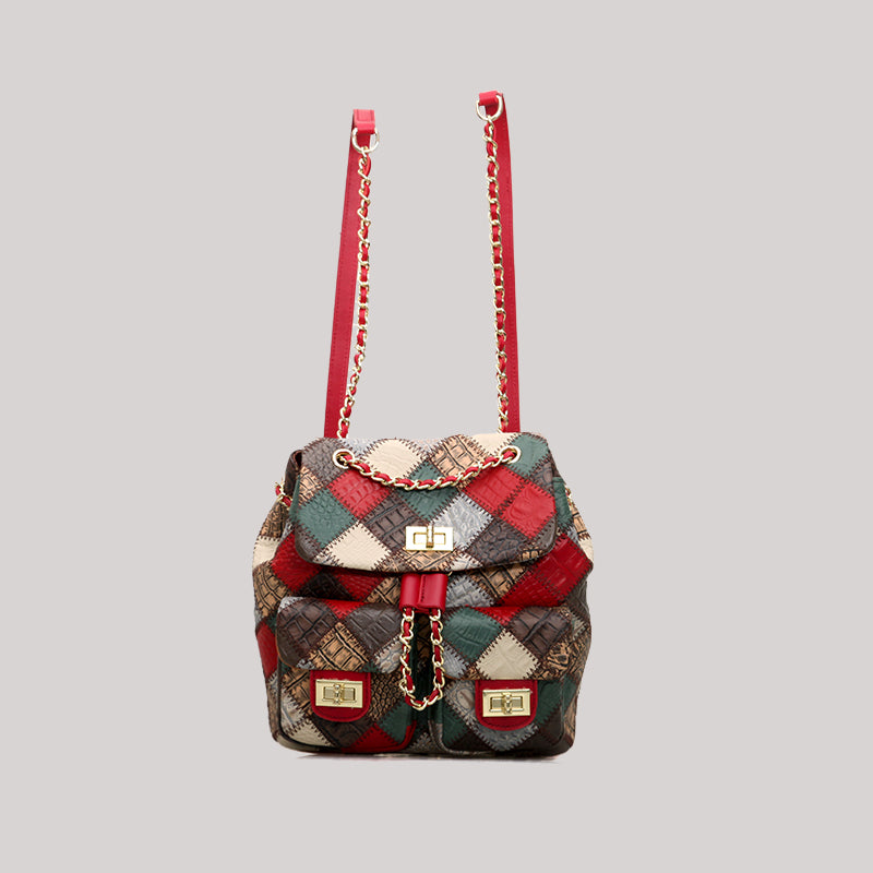Boho Genuine Leather Patchwork Mini Backpack Bag for Women  display picture 3