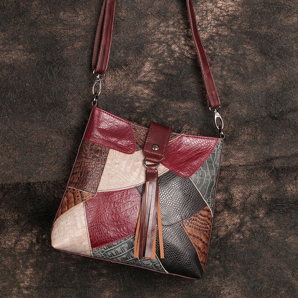 Boho Ladies Spliced Leather Over The Shoulder Bag Crossbody Small Bags For Women