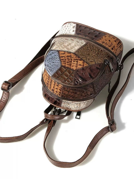 Boho Leather Small Backpack Purses Leather Rucksack Bag For Women Beautiful