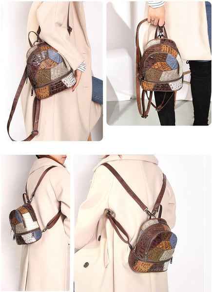 Boho Leather Small Backpack Purses Leather Rucksack Bag For Women Classy