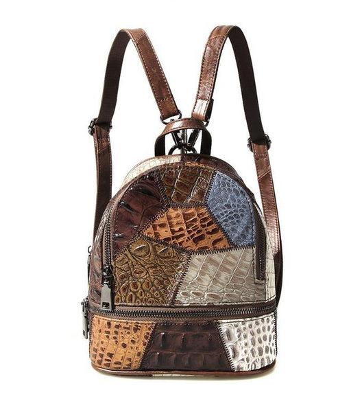 Boho Leather Small Backpack Purses Leather Rucksack Bag For Women Cool