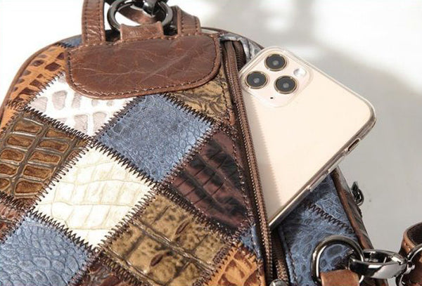 Boho Leather Small Backpack Purses Leather Rucksack Bag For Women Elegant