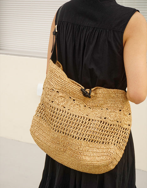 Womens Boho Straw Shoulder Bag Woven Beach Tote Bag