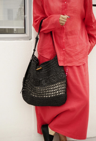 Boho Straw Woven Tote Bag for Women Vacation Shoulder Bag with Leather Strap Casual