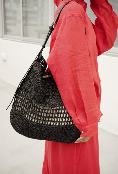 Boho Straw Woven Tote Bag for Women Vacation Shoulder Bag with Leather Strap Elegant