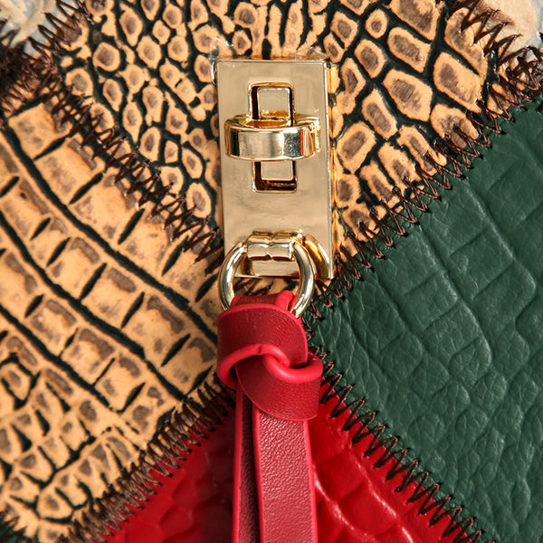 Womens Boho Patchwork Genuine Leather Backpack Bag Handmade Top-Handle Convertible Bag Fashionable