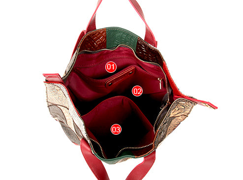 Womens Boho Patchwork Genuine Leather Backpack Bag Handmade Top-Handle Convertible Bag Inside