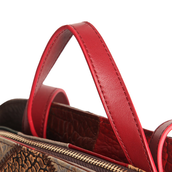 Womens Boho Patchwork Genuine Leather Backpack Bag Handmade Top-Handle Convertible Bag Original