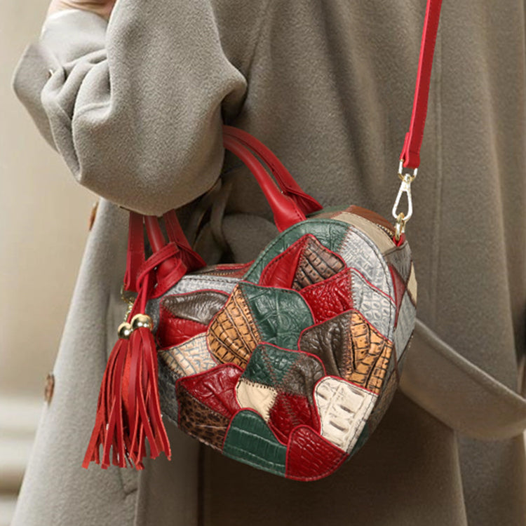 Boho Patchwork Heart Shaped Crossbody Bag for Women Colorful Leather Shoulder Handbag Beautiful