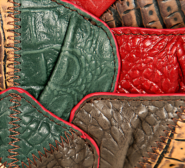 Boho Patchwork Heart Shaped Crossbody Bag for Women Colorful Leather Shoulder Handbag Details