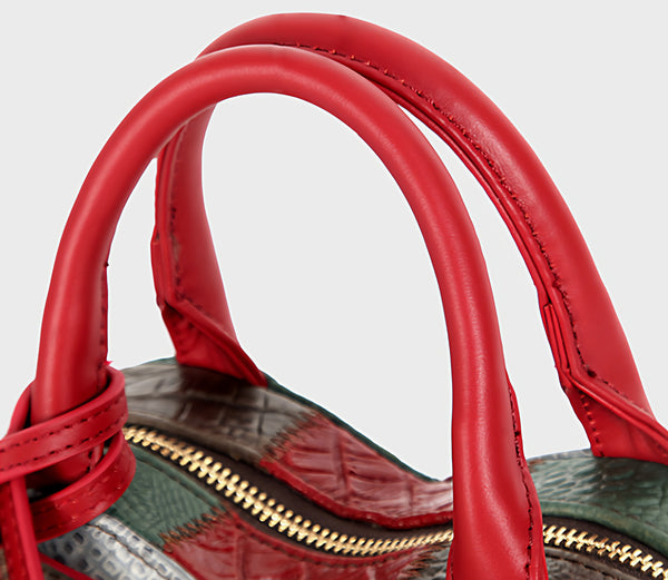 Boho Patchwork Heart Shaped Crossbody Bag for Women Colorful Leather Shoulder Handbag Fashion