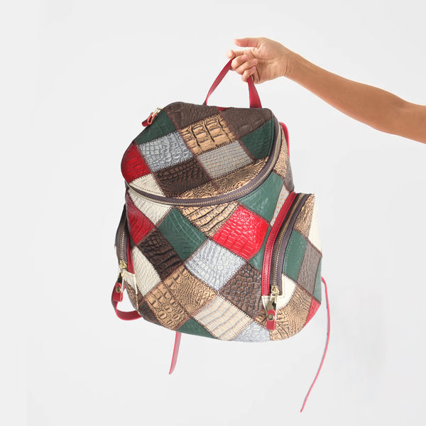 Boho Patchwork Leather Backpack for Women Small Genuine Leather Backpack Badass