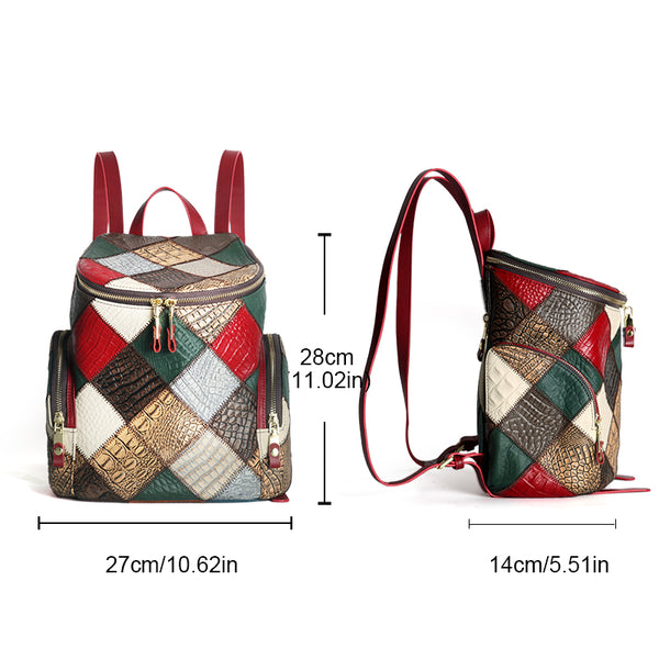 Boho Patchwork Leather Backpack for Women Small Genuine Leather Backpack Beautiful