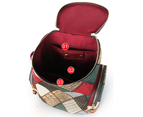 Boho Patchwork Leather Backpack for Women Small Genuine Leather Backpack Capacity