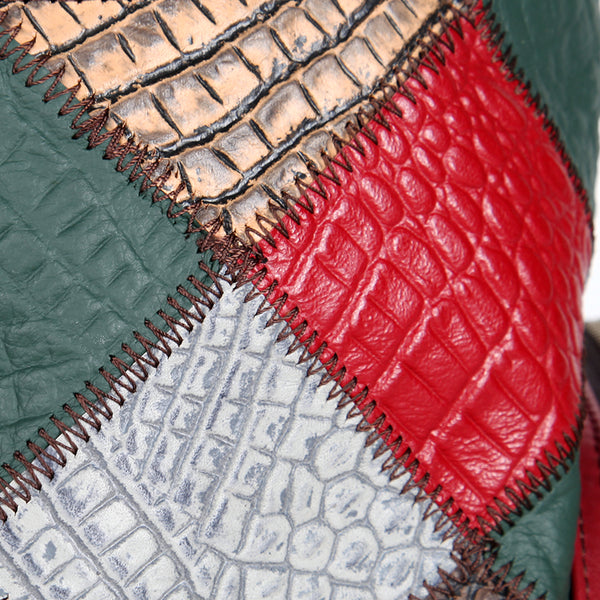 Boho Patchwork Leather Backpack for Women Small Genuine Leather Backpack Cowhide