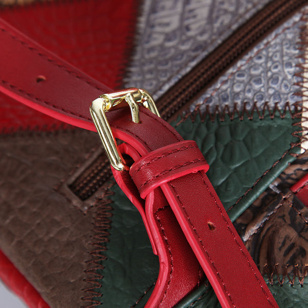 Boho Patchwork Leather Backpack for Women Small Genuine Leather Backpack Durable