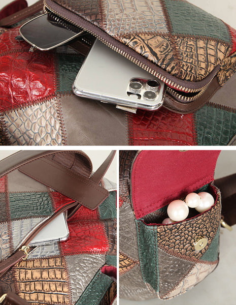 Boho Patchwork Leather Backpack for Women Multicolor Genuine Leather Backpack – igemstonejewelry