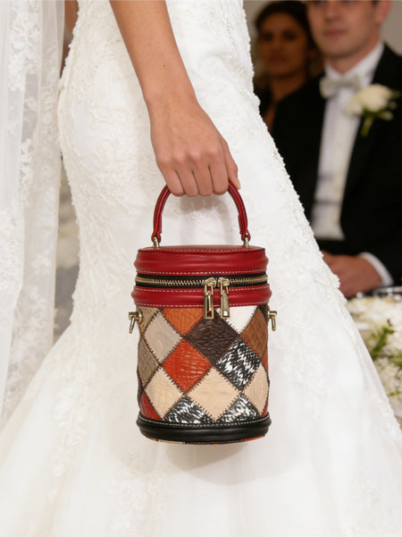 Boho Patchwork Leather Bucket Bag for Women Mini Crossbody Top Handle Purse Beautiful