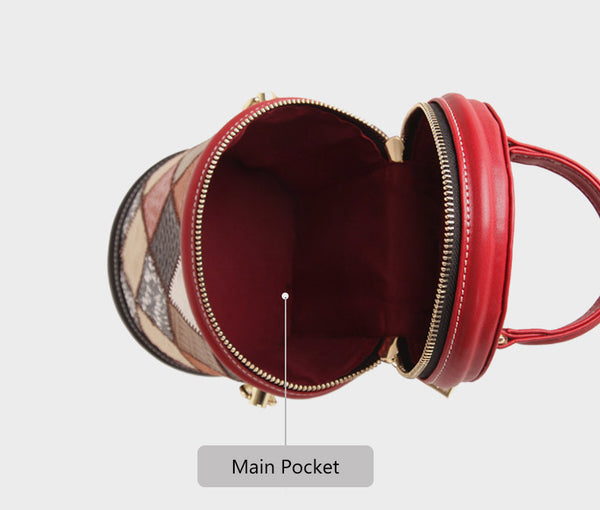 Boho Patchwork Leather Bucket Bag for Women Mini Crossbody Top Handle Purse Capacity