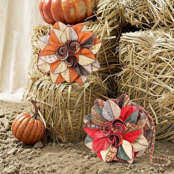 Small Round Leather Crossbody Bag for Women Patchwork Shoulder Purse