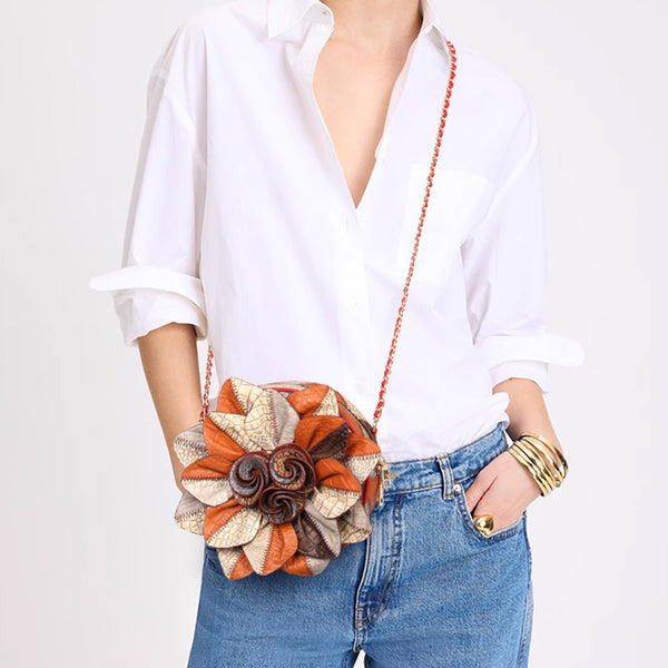 Boho Patchwork Leather Round Bag for Women Sunflower Crossbody Purse Classic