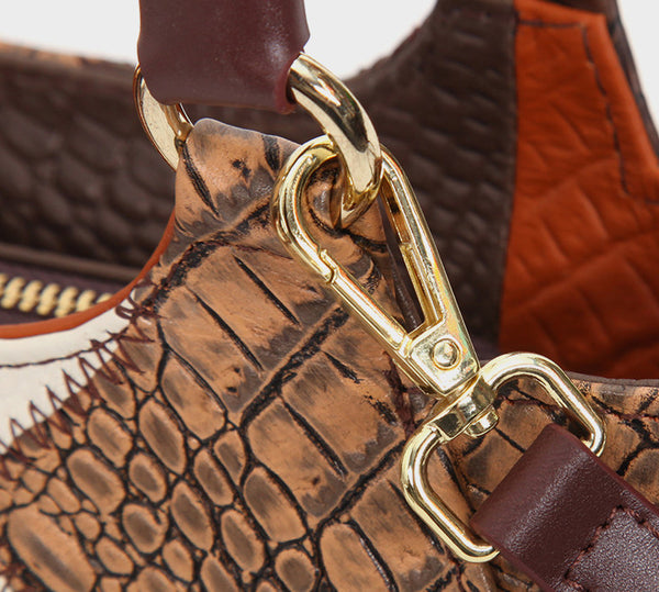 Boho Patchwork Leather Small Tote Bag for Women, Floral Detail Crossbody Purse Details