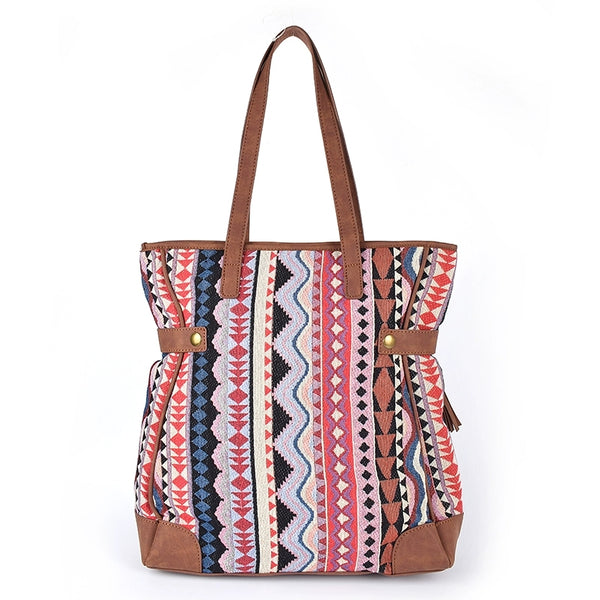 Boho Women's Canvas Handbags Medium Tote Bag WIth Fringe Accessories