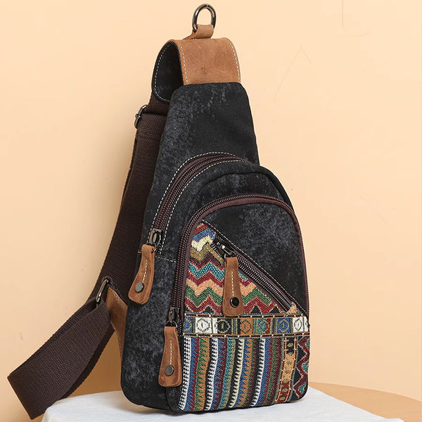 Boho Women's Crossbody Chest Bag Canvas Small Sling Bag