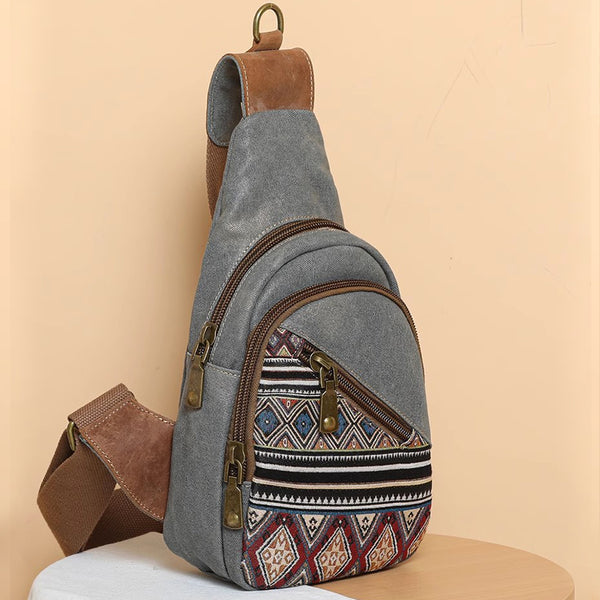 Ethnic Style Women's Crossbody Sling Bag Canvas Chest Bag For Women