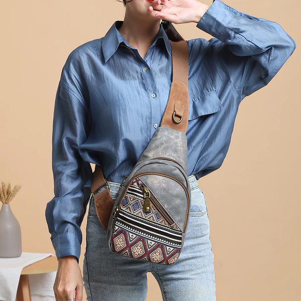 Boho Women's Crossbody Chest Bag Canvas Small Sling Bag