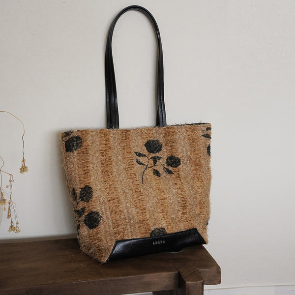 Boho Women's Large Woven Tote Bag with PU Leather Straps Casual Shoulder Handbag for Daily and Travel Use Aesthetic