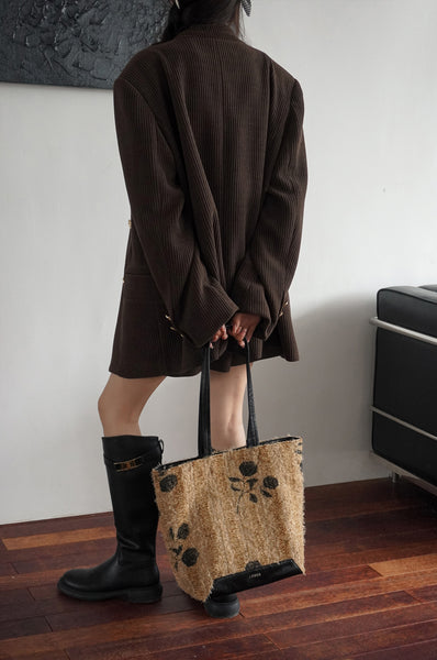 Boho Women's Large Woven Tote Bag with PU Leather Straps Casual Shoulder Handbag for Daily and Travel Use Brown