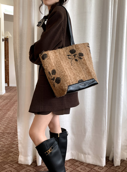 Boho Women's Large Woven Tote Bag with PU Leather Straps Casual Shoulder Handbag for Daily and Travel Use Durable