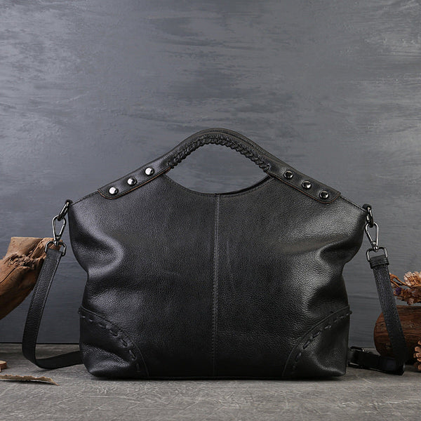 Boho Womens Black Shoulder Handbag Leather Tote Bags For Women Affordable